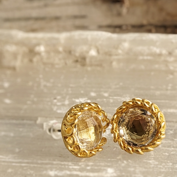 11.6 Carats Natural Prasiolite Green Amethyst Stud Earrings In 24k Gold Plated - Picture 1 of 4